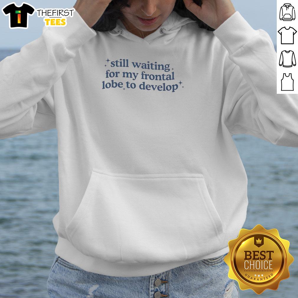 awesome-still-waiting-for-my-frontal-lobe-to-develop-wave-text-hoodie Awesome hoodie with 'Still Waiting For My Frontal Lobe To Develop' text design, perfect for casual, humorous style.