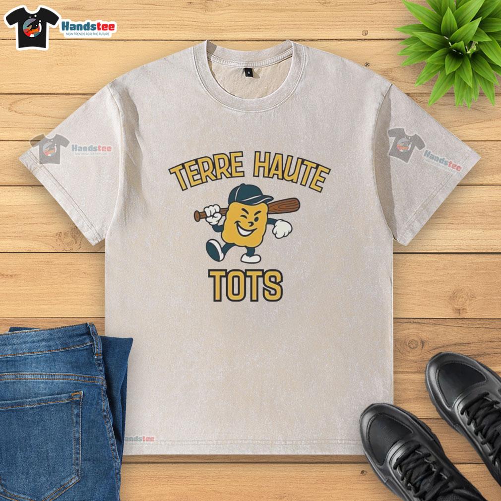 awesome-terre-haute-tots-mascot-washed-t-shirt Awesome Terre Haute Tots mascot logo on a stylish washed t-shirt, perfect for fans and supporters of the team.