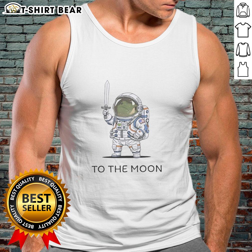 Awesome To The Moon Astronaut Frog Tank Top Alt Text: Awesome to the Moon astronaut frog tank top featuring a playful frog in a space suit against a cosmic background.