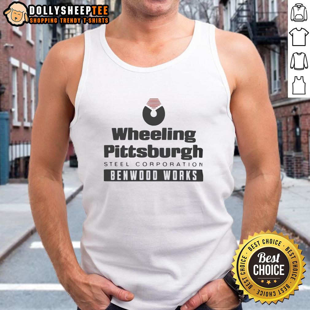 Awesome Wheeling Pittsburgh Steel Corporation Benwood Works Tank Top Awesome Wheeling Pittsburgh Steel Corporation Benwood Works tank top featuring vintage industrial design and logo.