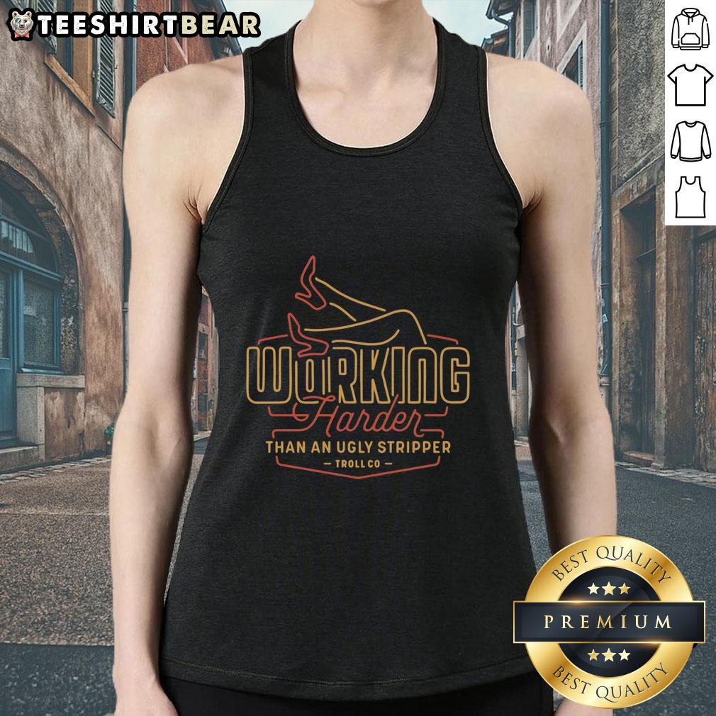 awesome-working-harder-than-an-ugly-stripper-troll-co-red-yellow-neon-style-tank-top Alt Text: Colorful red and yellow neon tank top featuring 'Working Harder Than An Ugly Stripper Troll' graphic design.