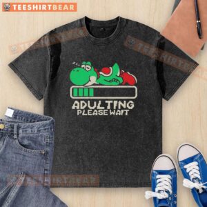 Premium Yoshi Adulting Please Wait Washed T-Shirt featuring a playful Yoshi graphic for casual wear.
