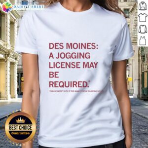 Original Des Moines Jogging License Ladies Tee featuring a stylish design for active women in vibrant colors.