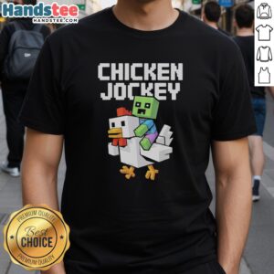 Alt Text: Official Chicken Jockey Pixel Funny Lover Game Present Friends T-Shirt featuring vibrant graphics and playful design.