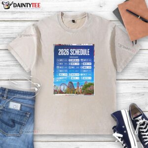 Alt Text: 2026 New England Patriots NFL schedule poster featuring kickoff times on a washed T-shirt design.