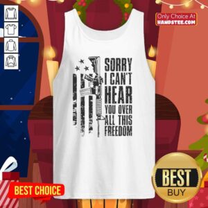 Vintage 'Hot Sorry I Can't Hear You Over All This Freedom' tank top showcasing a bold graphic design perfect for summer wear.