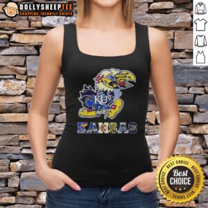 Hot Kansas sport teams tank top featuring logos of schools in the state, showcasing vibrant team spirit and pride.