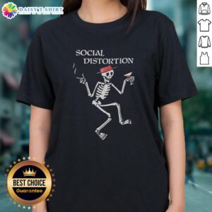 Alt Text: Awesome Social Distortion skeleton graphic on a stylish ladies tee, perfect for punk rock fans and casual wear.