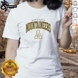 Awesome Appalachian State Mountaineers classic logo ladies tee in black, perfect for fans of the Mountaineers.