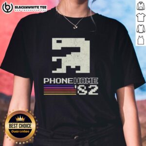 Top Phone Home Signal Sent 82 Pixel Art Ladies Tee featuring vibrant pixelated design perfect for casual wear.