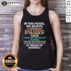 Black scientist Yakub eugenics tank top design promoting belief in race creation, perfect for statement fashion.