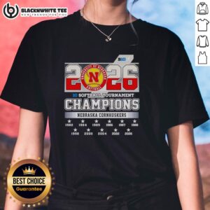 Alt Text: Premium Nebraska Cornhuskers 2026 Big Ten Softball Tournament Champions ladies tee featuring team logo and vibrant design.