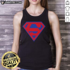 Pretty M Jackson Superman Superhero DC Universe logo tank top featuring vibrant graphics and stylish design.