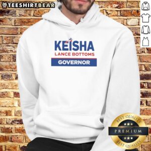 Keisha Lance Bottoms in a stylish hoodie promoting her gubernatorial campaign for election, showcasing her political brand.