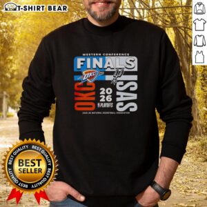 Awesome 2025-26 NBA Western Conference Finals sweatshirt featuring Oklahoma City Thunder vs San Antonio Spurs design.
