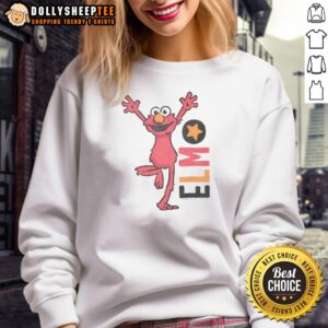 Alt Text: Top Sesame Street Elmo cartoon text sweatshirt featuring a colorful design and cozy fit for fans of all ages.