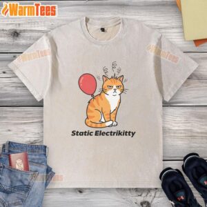 Pretty Static Electrikitty washed t-shirt featuring a vibrant cat graphic, perfect for casual style and animal lovers.