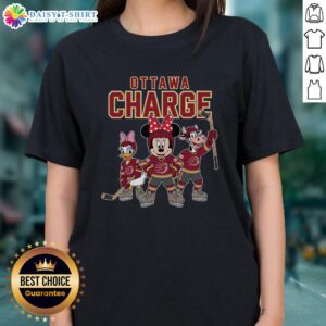 Awesome Ottawa Charge cartoon team ice hockey ladies tee featuring vibrant graphics and sporty design for fans.