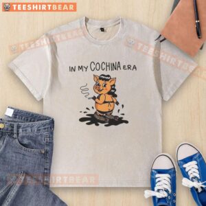 Good Pig Lady in My Cochina Era meme on a washed t-shirt, showcasing humorous and trendy graphic design.