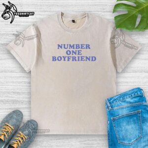 Nice Number One Boyfriend Text Washed T-Shirt in soft fabric, perfect gift for a thoughtful partner.