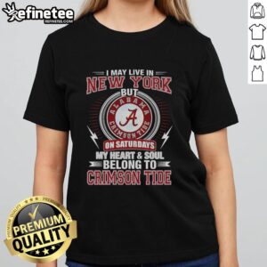 Premium Alabama Crimson Tide ladies tee, expressing loyalty to Crimson Tide while living in New York on Sundays.