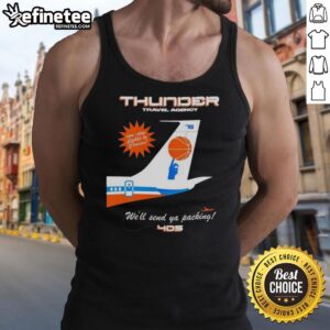 Official Oklahoma City Thunder NBA tank top for travel, featuring 'We'll Send Ya Packing' design in vibrant colors.