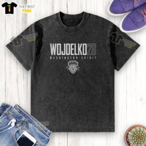 Good Wojdelko 28 Washington Spirit washed t-shirt showcasing team pride and style for fans of women's soccer.