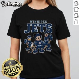 Awesome Winnipeg Jets Disney Team ice hockey ladies tee featuring vibrant graphics and comfortable fit for fans.