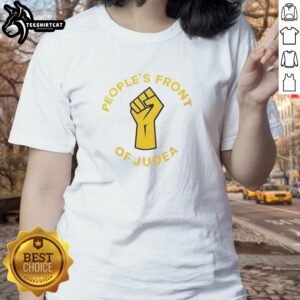 Original Peoples Front of Judea raised fist ladies tee showcasing bold design and empowerment in women's fashion.