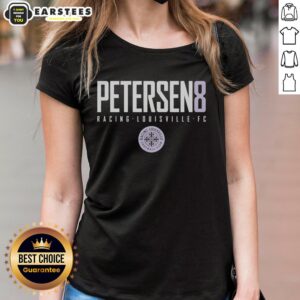 Hot Petersen 8 Racing Louisville FC ladies tee showcasing vibrant team colors and stylish design for fans.