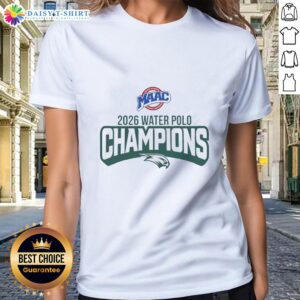Alt Text: Awesome Wagner Seahawks MAAC Water Polo Champions 2026 logo on a stylish ladies tee shirt.