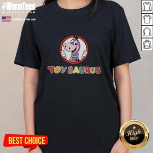 Alt Text: Premium Toysaurus Yabba Dabba Dinosaurs logo featured on a stylish ladies tee, perfect for dinosaur lovers.