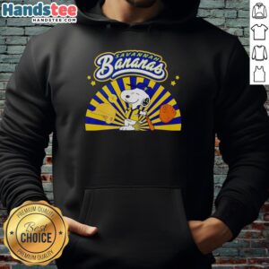Alt Text: Premium Snoopy Savannah Bananas baseball dog in batting stance hoodie, showcasing a fun and playful design.