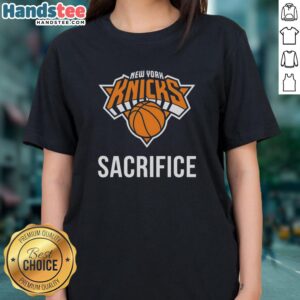 Vintage ladies tee featuring the Original New York Knicks Sacrifice logo, perfect for basketball fans and collectors.
