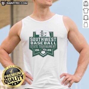 Alt Text: Original Southwest Silver Hawks Baseball State Tournament 2026 logo on a stylish tank top for fans.