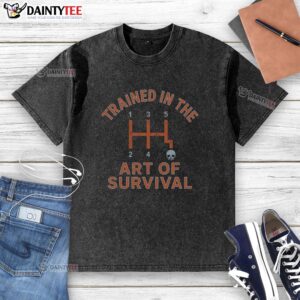 Premium trained in the art of survival washed t-shirt featuring a stylish design for outdoor enthusiasts.