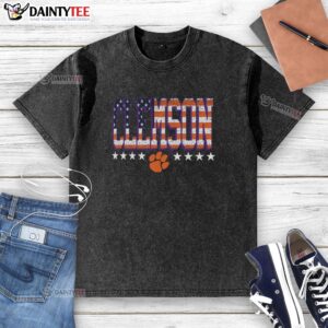Nice Clemson Tigers tall type flag washed t-shirt featuring vibrant team colors and logo, perfect for game day.