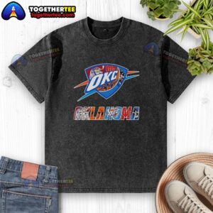 Awesome Oklahoma City Thunder, Sooners, Cowboys, and Golden Hurricane washed t-shirt in vibrant colors and soft fabric.