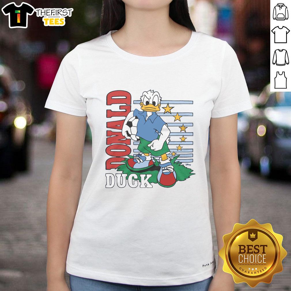 cute-donald-duck-soccer-ladies-tee Cute Donald Duck soccer ladies tee featuring a playful design perfect for Disney fans and sports lovers.