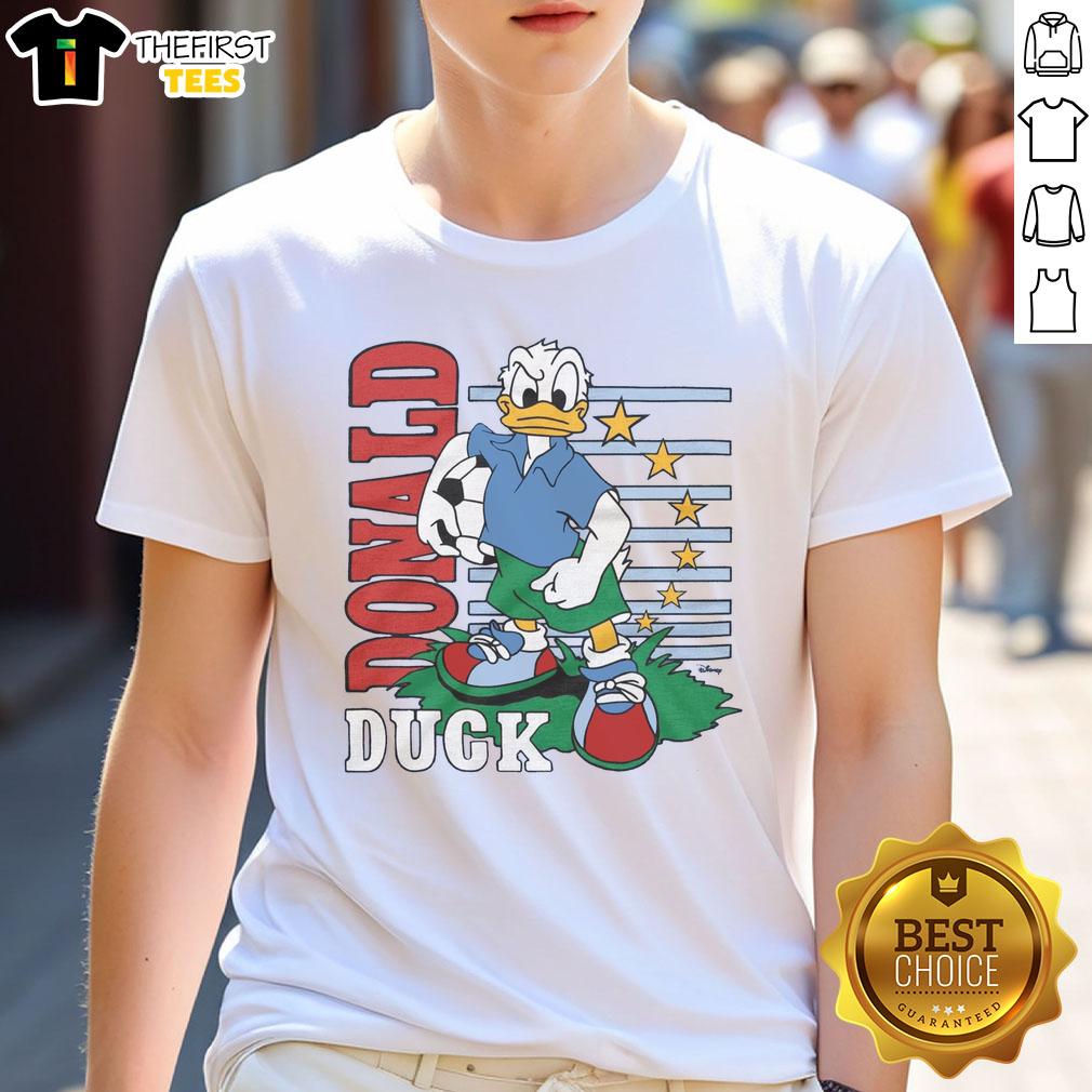 cute-donald-duck-soccer-t-shirt-1 Alt Text: Cute Donald Duck soccer T-shirt featuring vibrant graphics, perfect for Disney fans and sports enthusiasts.