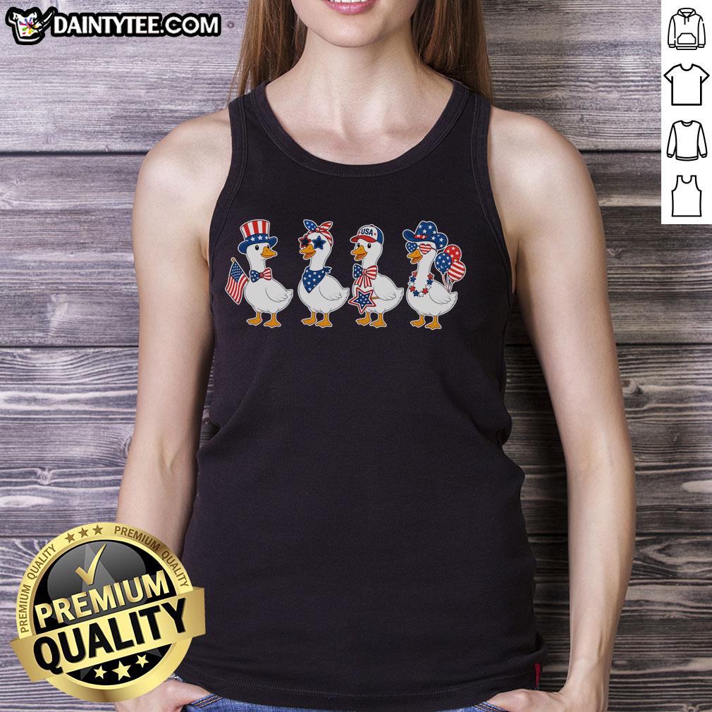 cute-fourth-of-july-patriotic-goose-group-tank-top Alt Text: Cute Fourth of July patriotic goose group tank top featuring festive designs and vibrant colors for summer celebrations.