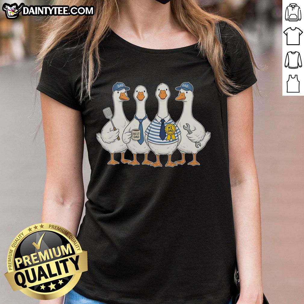 cute-funny-fathers-day-goose-group-ladies-tee Funny Father's Day tee featuring a cute goose group, perfect gift for dads who love humor and unique style.