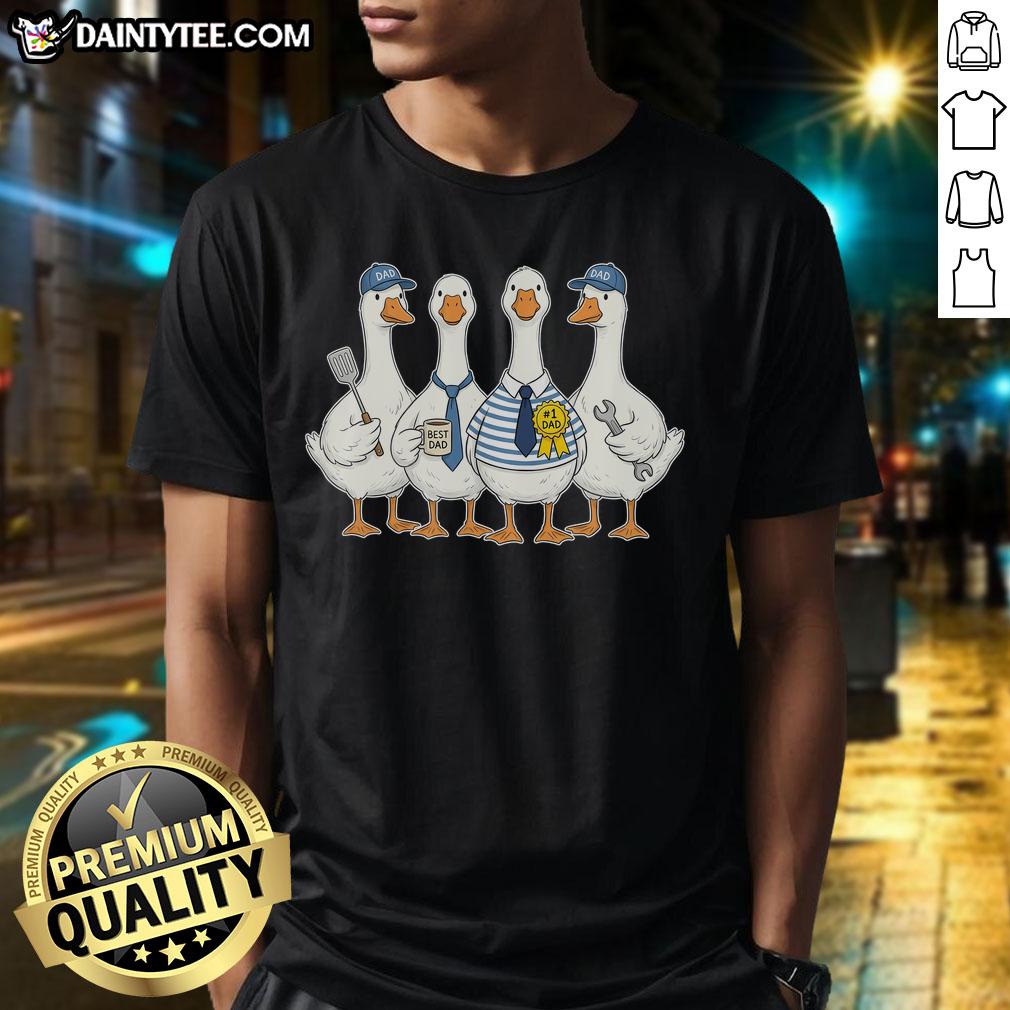 cute-funny-fathers-day-goose-group-t-shirt-1 Alt Text: Cute Funny Father's Day Goose Group T-Shirt featuring whimsical geese, perfect for celebrating dads with humor.