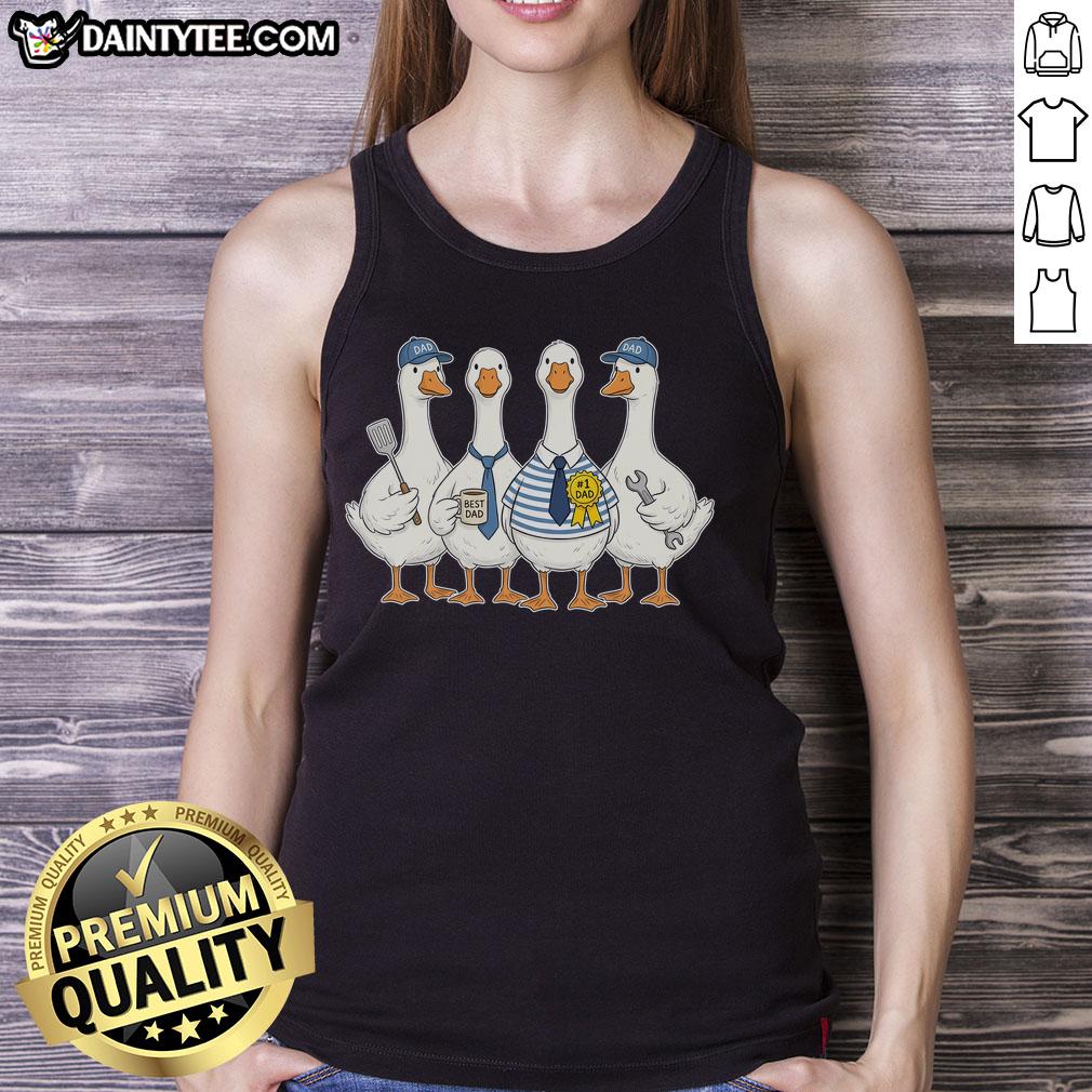 cute-funny-fathers-day-goose-group-tank-top Group of cute, funny geese on a tank top for Father's Day, perfect gift for dads with a sense of humor.