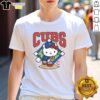 Adorable Cute Hello Kitty X Chicago Cubs Pitch T-Shirt featuring Hello Kitty in Cubs gear, perfect for baseball fans.