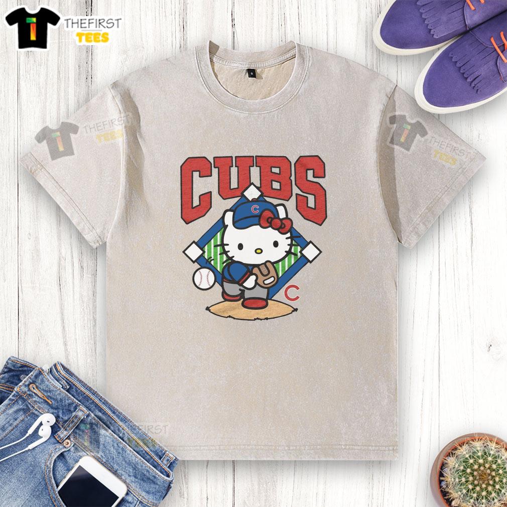 cute-hello-kitty-x-chicago-cubs-pitch-washed-t-shirt Alt Text: Cute Hello Kitty X Chicago Cubs pitch-washed t-shirt featuring a playful design perfect for baseball fans and collectors.