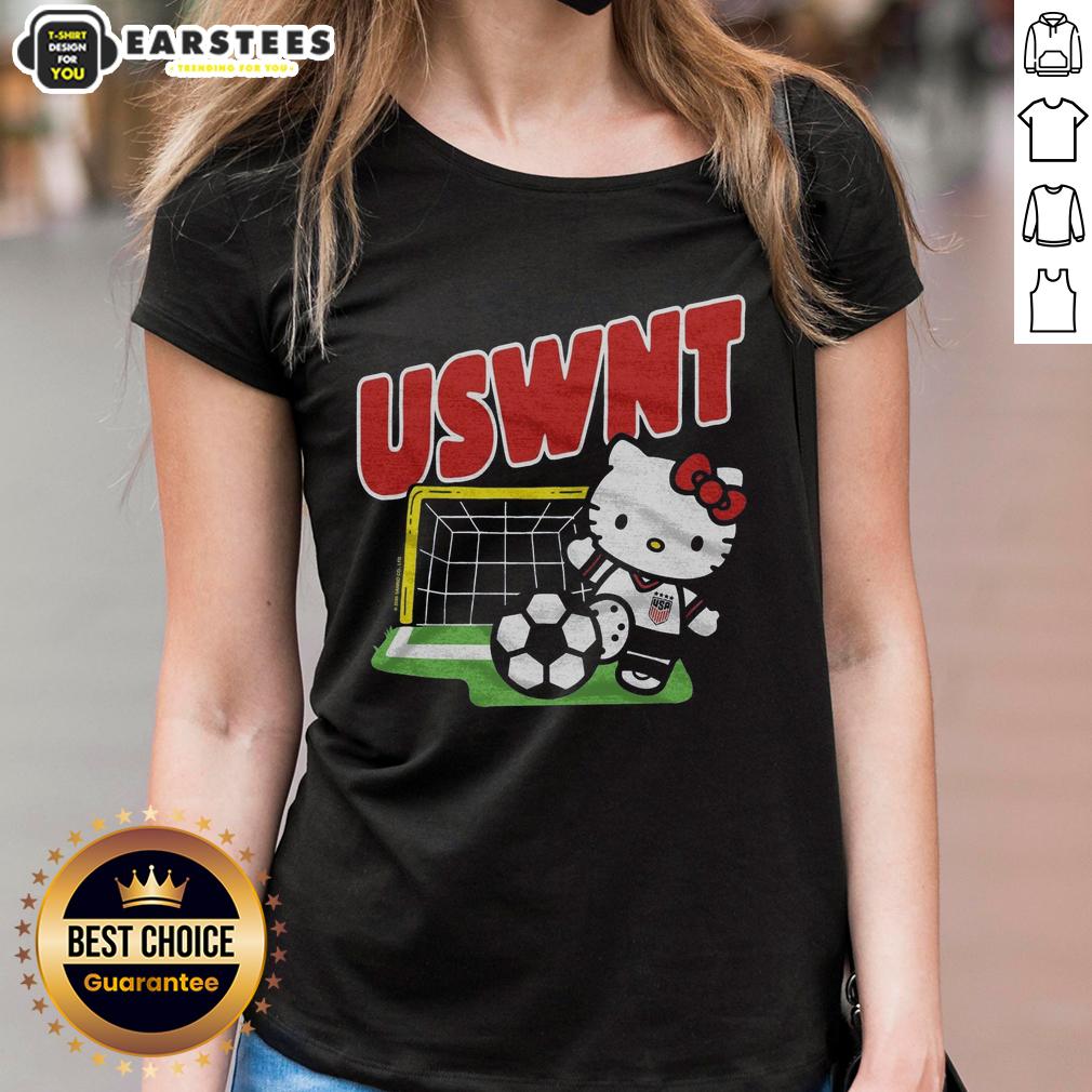 cute-hello-kitty-x-uswnt-kick-ladies-tee Alt Text: Cute Hello Kitty x USWNT Kick Ladies Tee featuring a playful design perfect for fans of soccer and fashion.