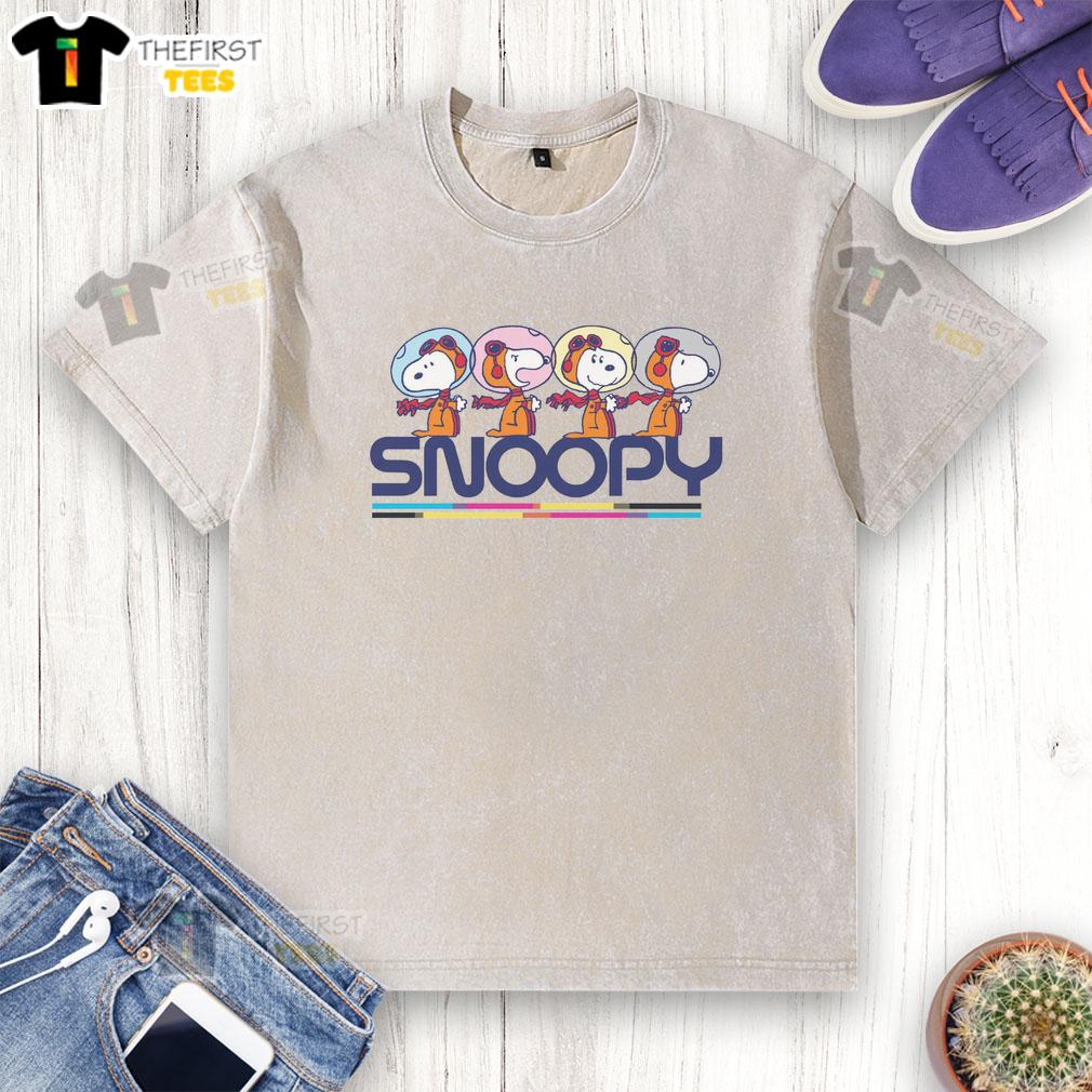 cute-peanuts-snoopy-space-travel-montage-washed-t-shirt Alt Text: Cute Peanuts Snoopy space travel montage on a washed t-shirt, perfect for fans of retro cartoon apparel.