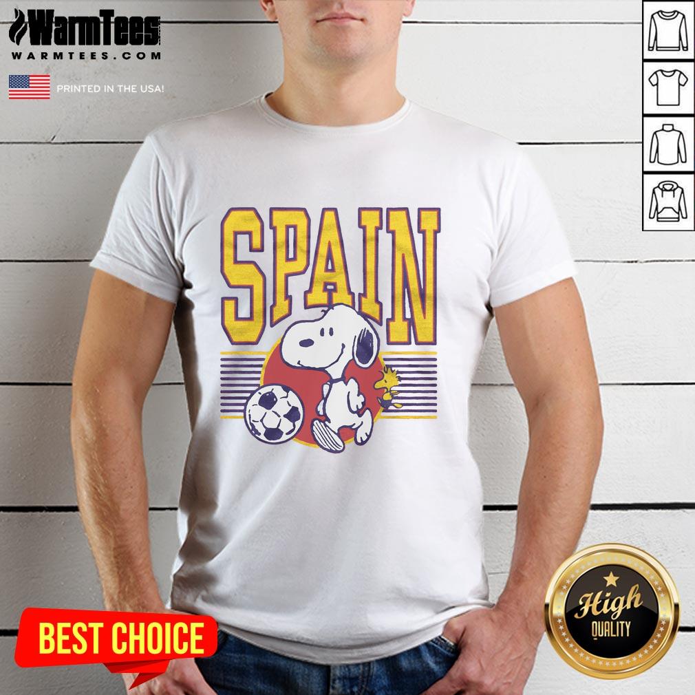 cute-peanuts-snoopy-x-spain-soccer-t-shirt Alt Text: Cute Peanuts Snoopy X Spain Soccer T-Shirt featuring Snoopy in a soccer jersey, perfect for fans and collectors.