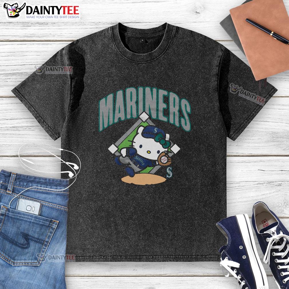 cute-seattle-mariners-hello-kitty-washed-t-shirt Alt Text: Cute Seattle Mariners Hello Kitty washed t-shirt featuring a playful design perfect for fans and casual wear.